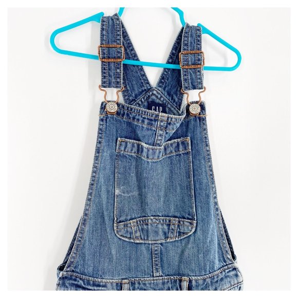 GAP Denim Overalls Girls Size S Distressed Roll Cuff Hem Bib Patch Pocket - Picture 2 of 9